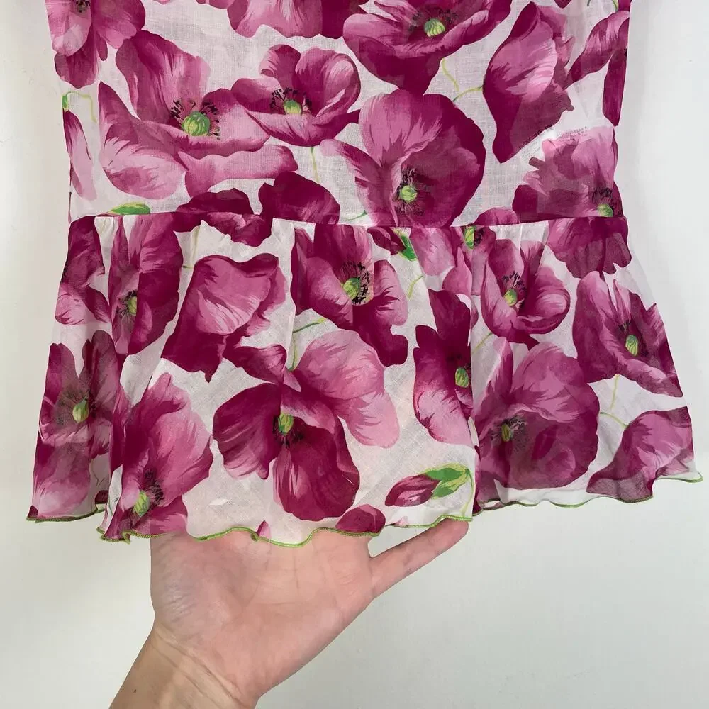 Dolce & Gabbana Purple Floral Print V Neck Puff Sleeve Blouse Size Large - Picture 8 of 8